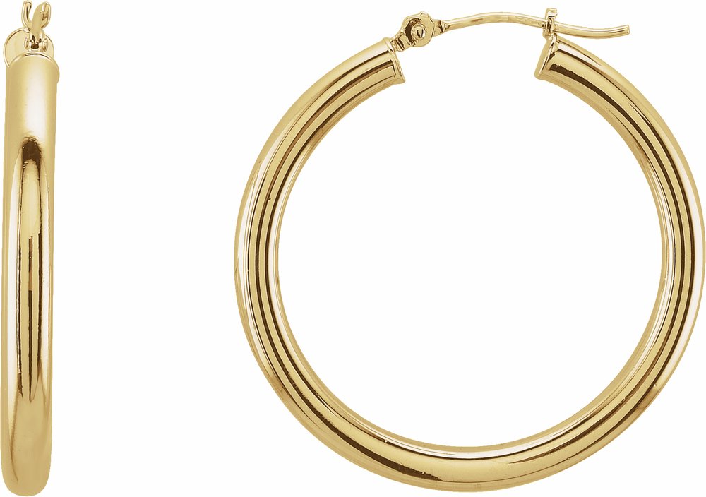 14K Yellow Gold Tube 30 mm Hoop Earrings
