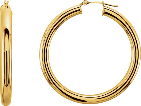 14K Yellow Gold Tube 40 mm Hoop Earrings