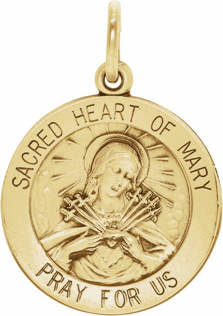 14K Yellow 18 mm Sacred Heart of Mary Medal