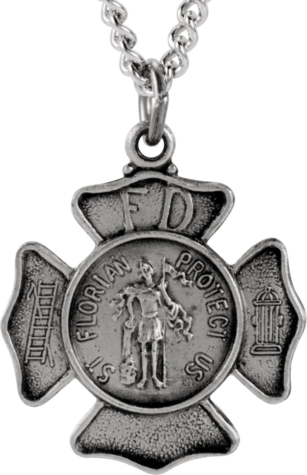 Sterling Silver 16.7x9 mm St. Florian Medal 18" Necklace