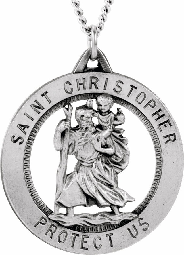 Sterling Silver 25.25 mm St. Christopher Medal 24" Necklace  