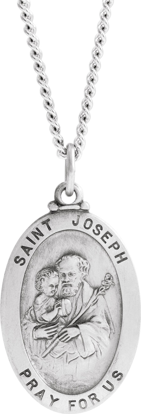Sterling Silver 23.5x16 mm St. Joseph 24" Necklace 