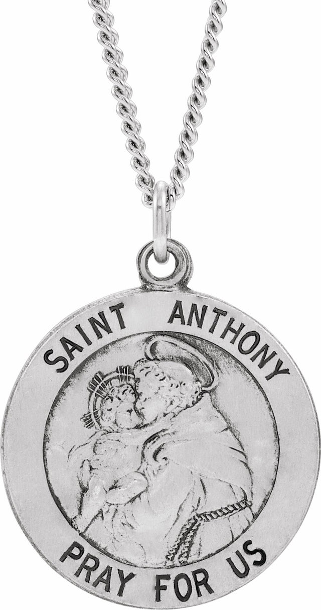 Sterling Silver 18 mm St. Anthony Medal 18" Necklace