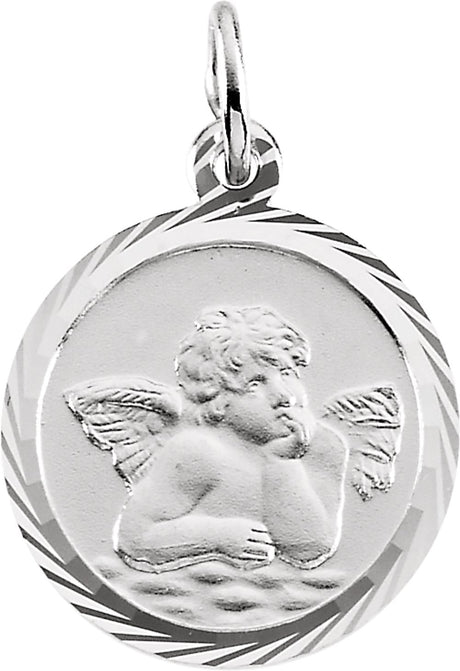 14K White 14 mm Angel Medal 