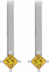 14K White Natural Yellow Sapphire Bar Drop Earrings