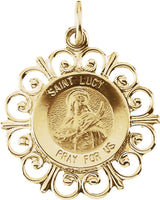 14K Yellow 18 mm Round St. Lucy Medal