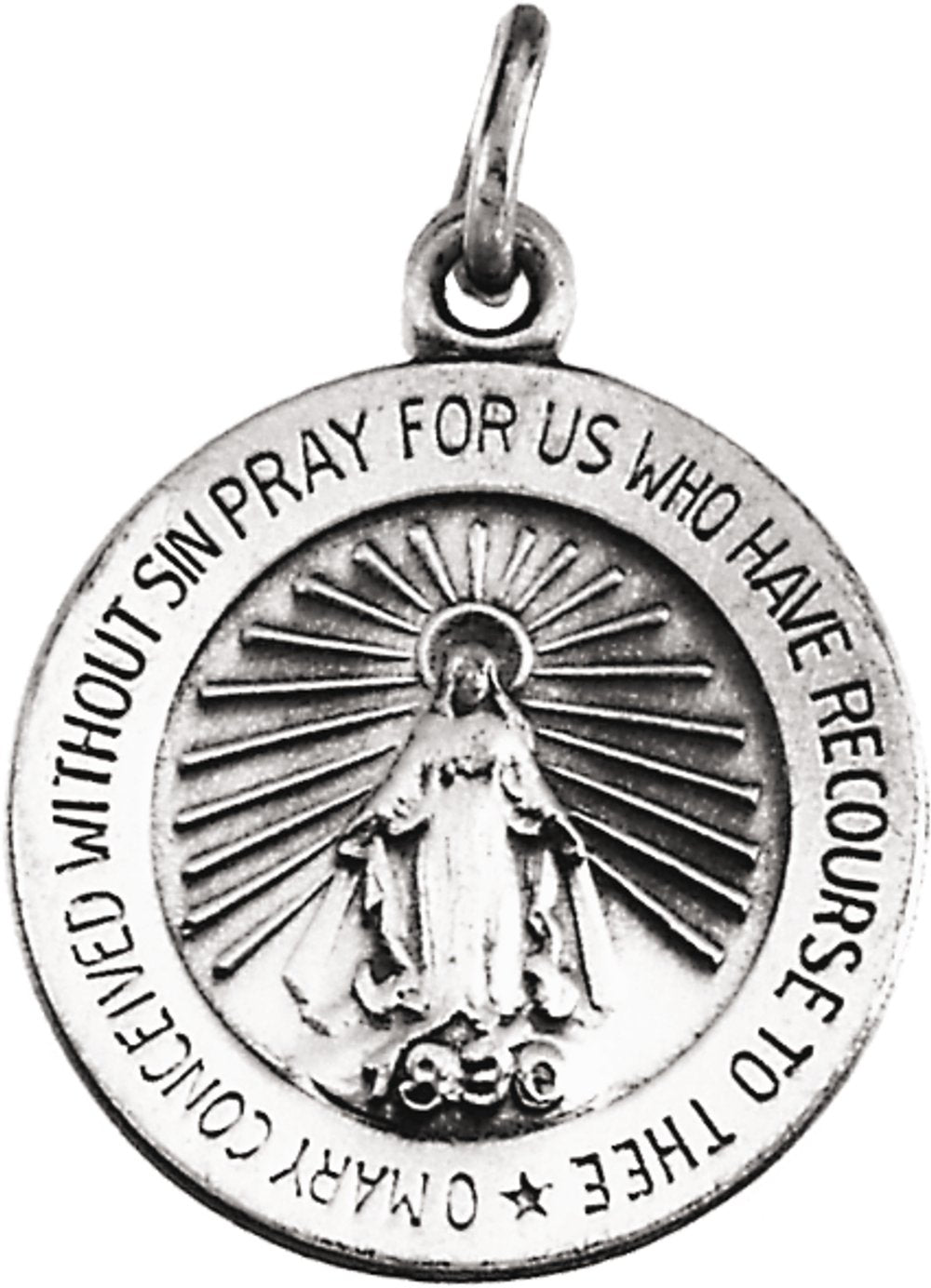 14K White 15 mm Miraculous Medal