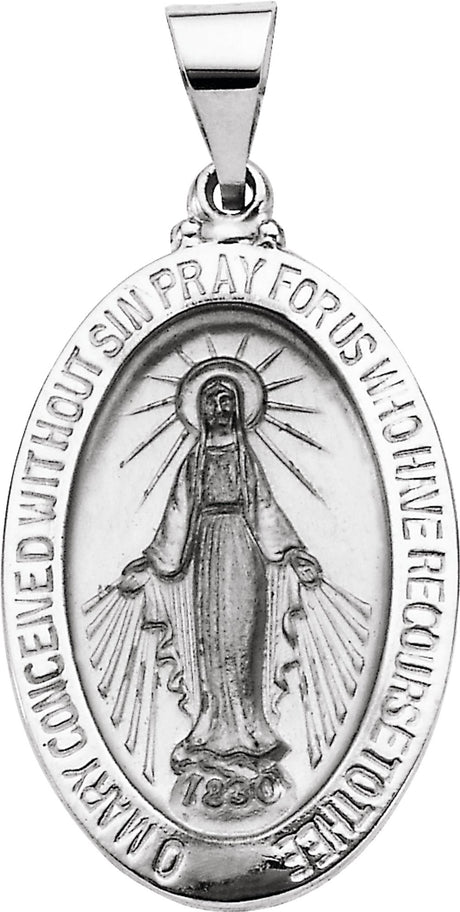 14K White 23x16 mm Oval Hollow Miraculous Medal