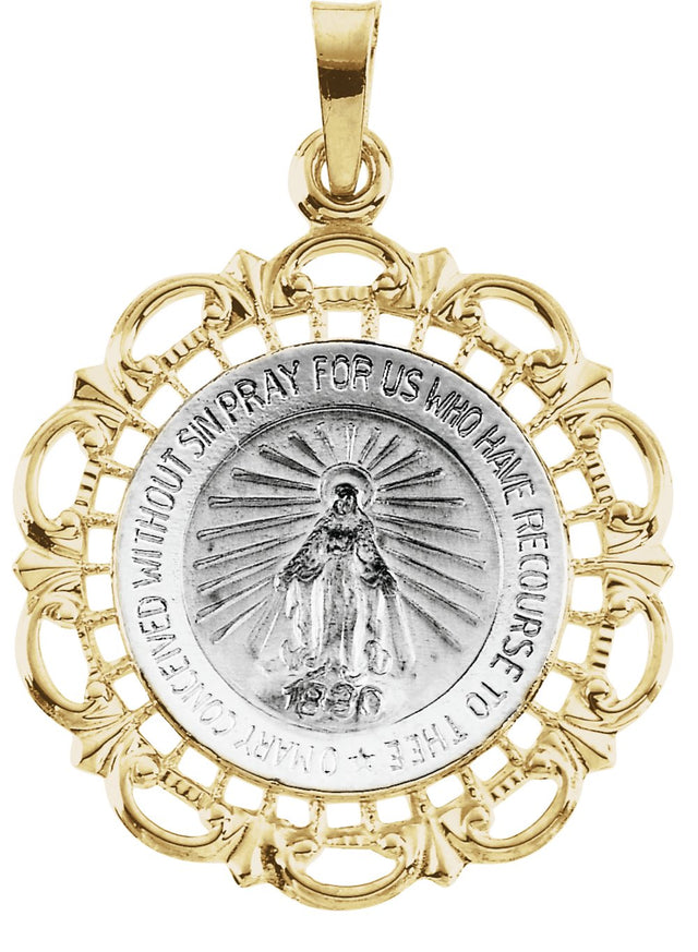 14K White/Yellow 21 mm Round Miraculous Medal