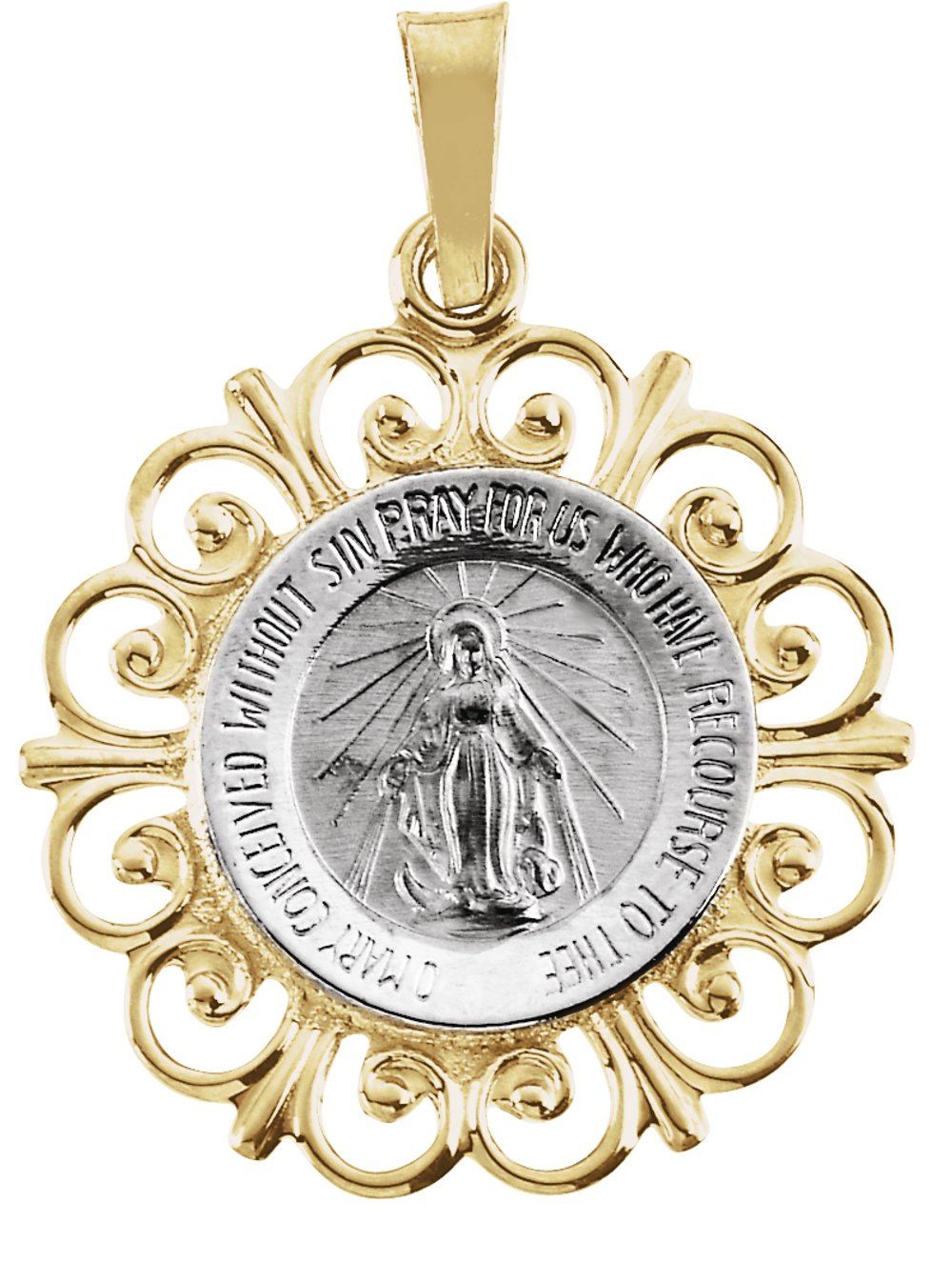 14K White/Yellow 18 mm Round Miraculous Medal