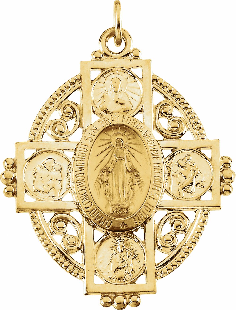 14K Yellow 35x28 mm Miraculous Cross Medal