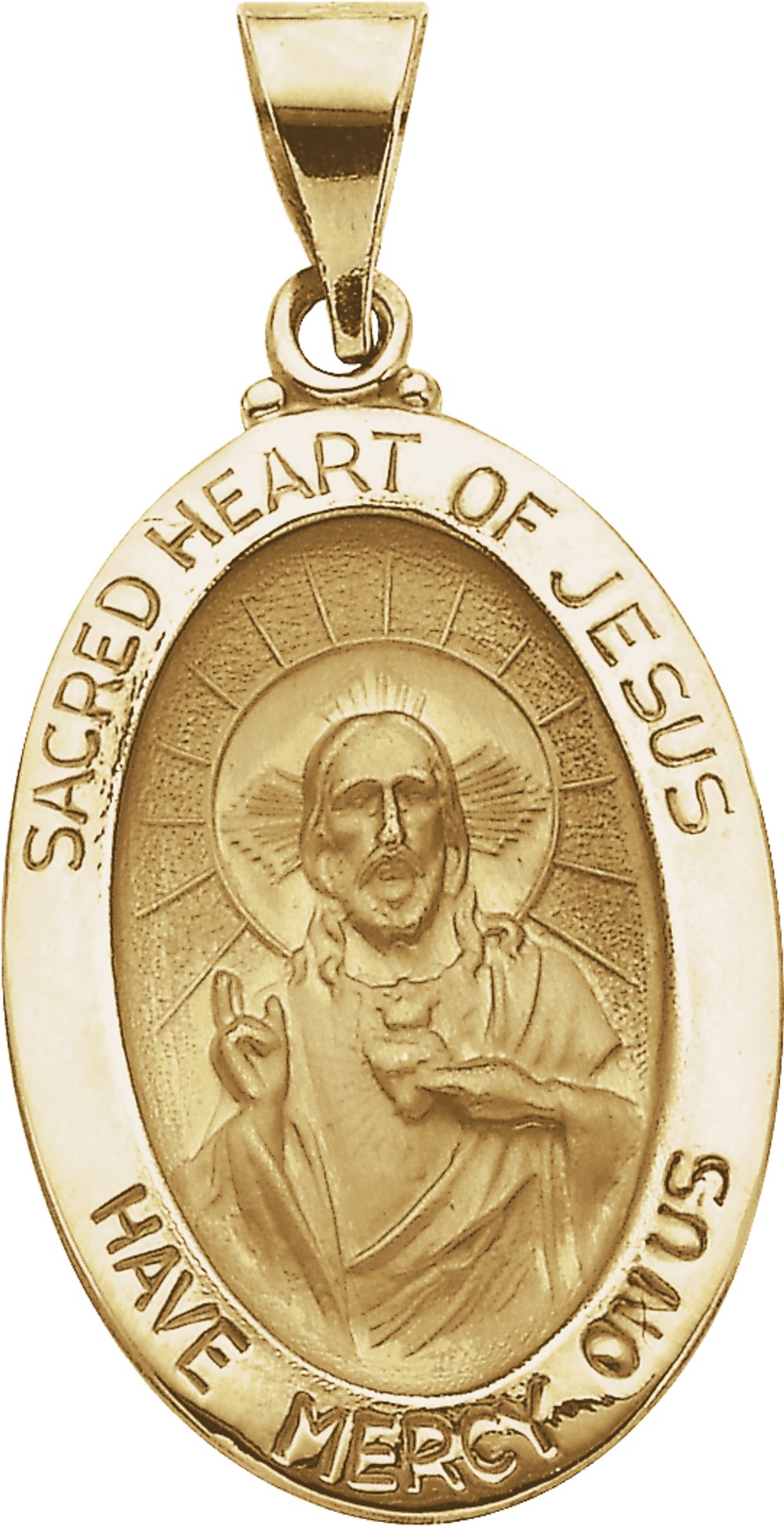 14K Yellow 23.25x16 mm Oval Hollow Sacred Heart of Jesus Medal