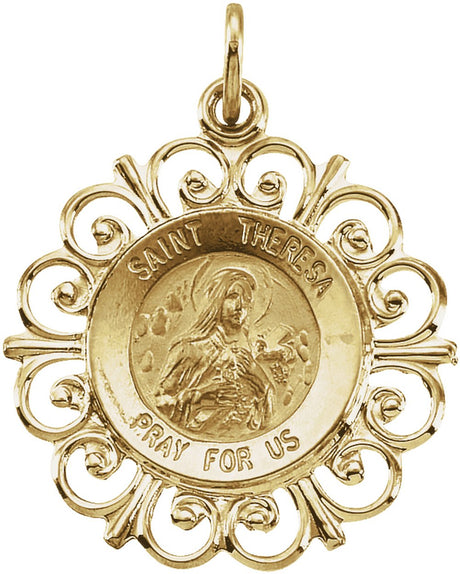 14K Yellow 18 mm St. Theresa Medal  