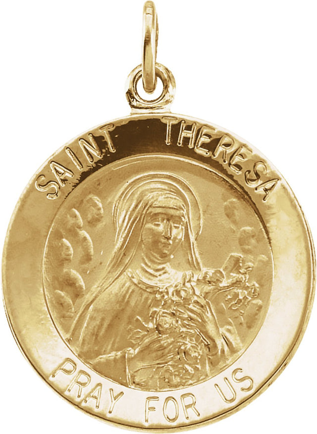 14K Yellow 18 mm Round St. Theresa Medal