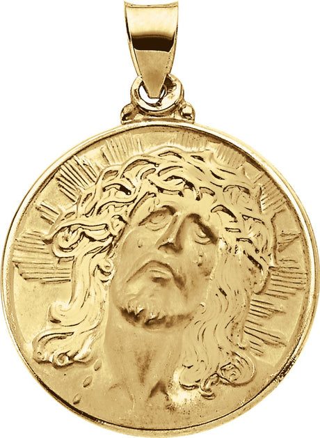 14K Yellow 23 mm Hollow Face of Jesus (Ecce Homo) Pendant