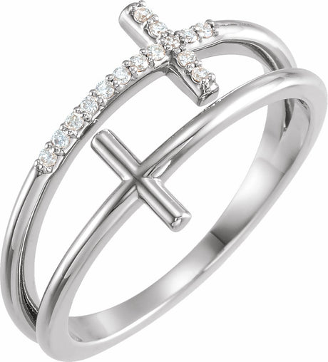 14K White .06 CTW Natural Diamond Sideways Cross Ring