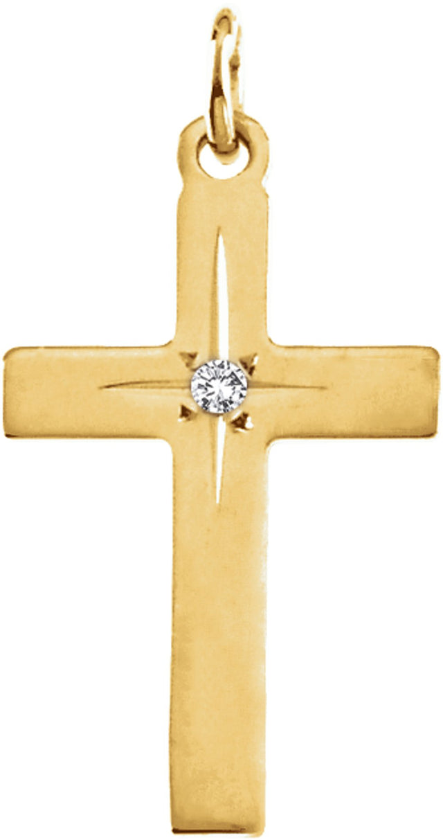 14K Yellow Gold .0075 CT Natural Diamond Cross Pendant