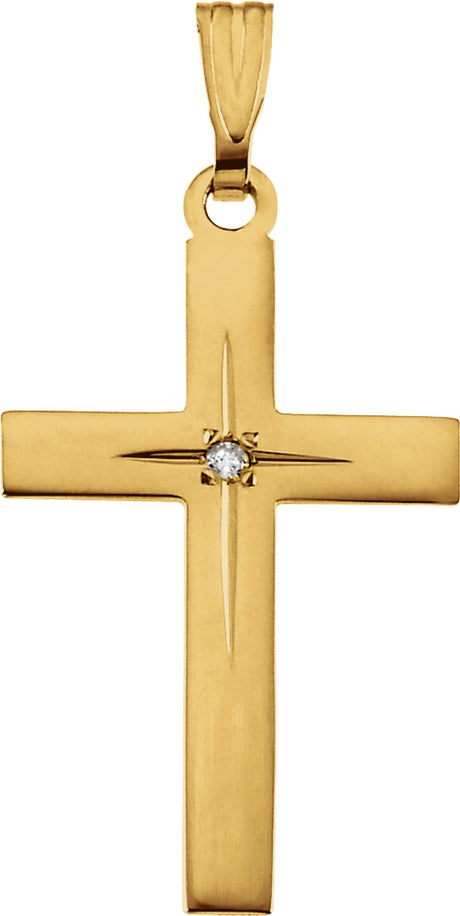 14K Yellow .01 CT Natural Diamond Cross 18" Necklace