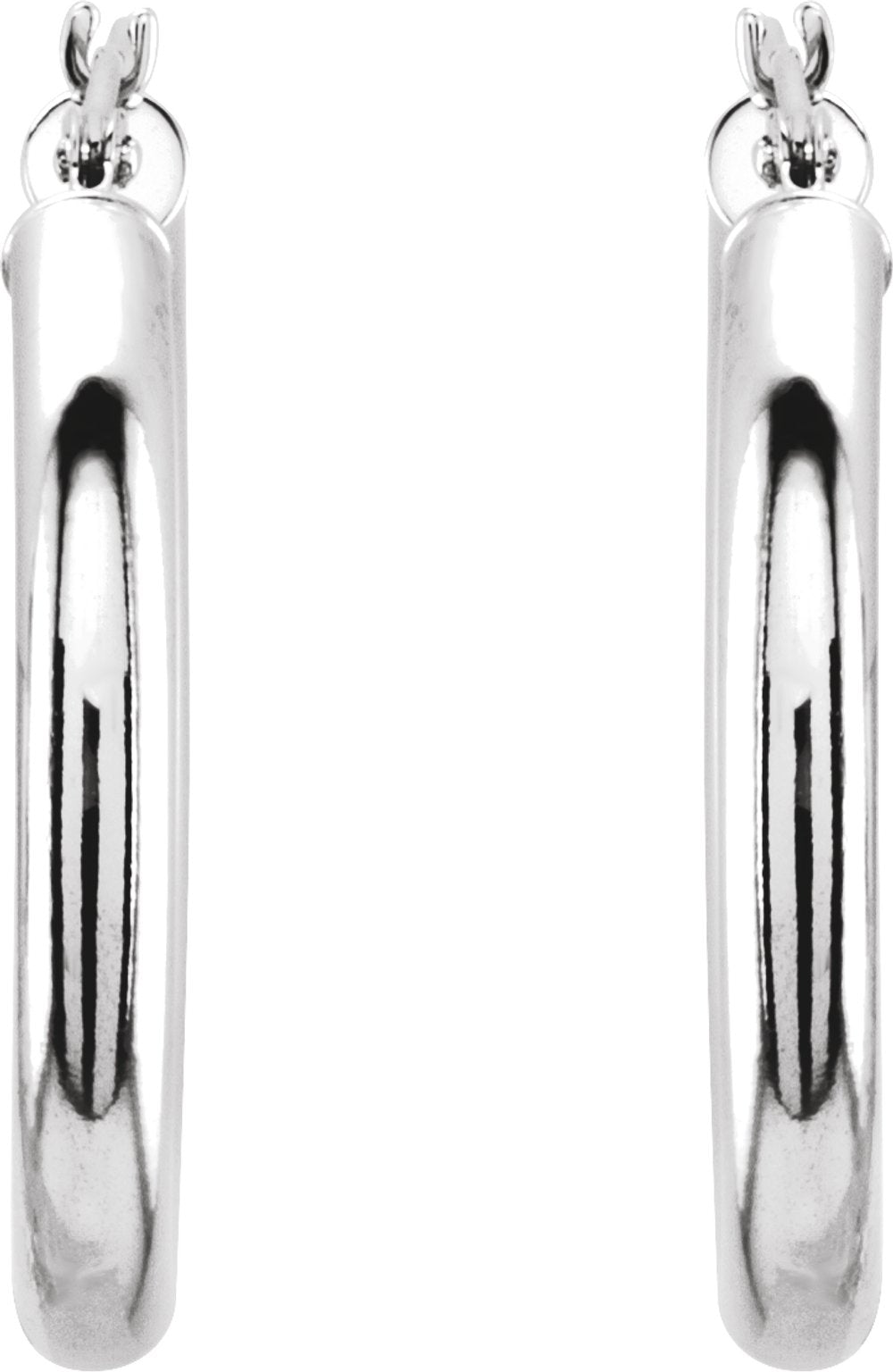 14K White Tube 25 mm Hoop Earrings