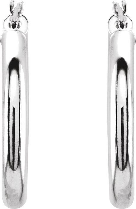 14K White Tube 25 mm Hoop Earrings