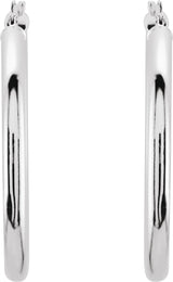 14K White Tube 35 mm Hoop Earrings