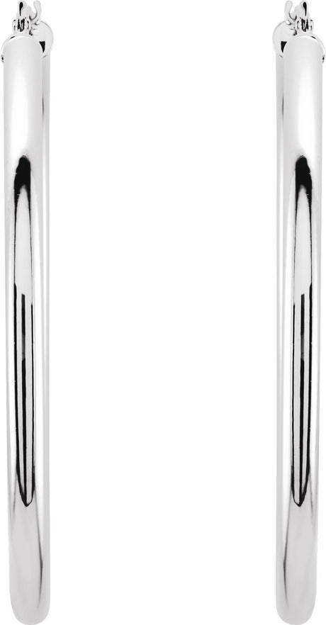 14K White Tube 48 mm Hoop Earrings