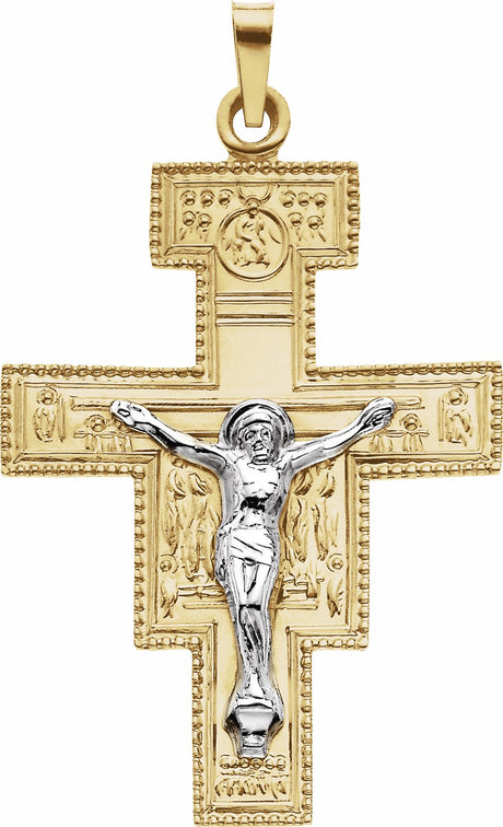 14K Yellow/White 33x25 mm San Damiano Crucifix Pendant