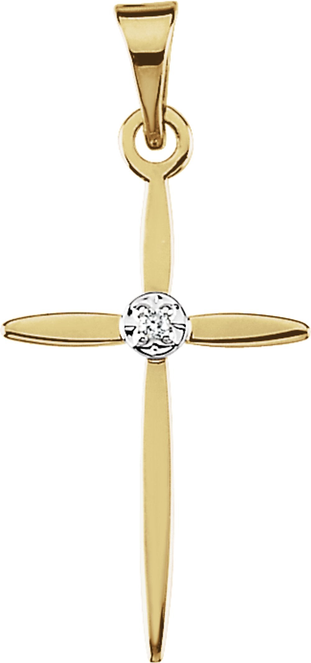 14K Yellow/White .005 CT Natural Diamond Cross Pendant 