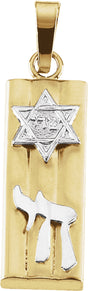 14K Yellow/White 21x7 mm Mezuzah Pendant 