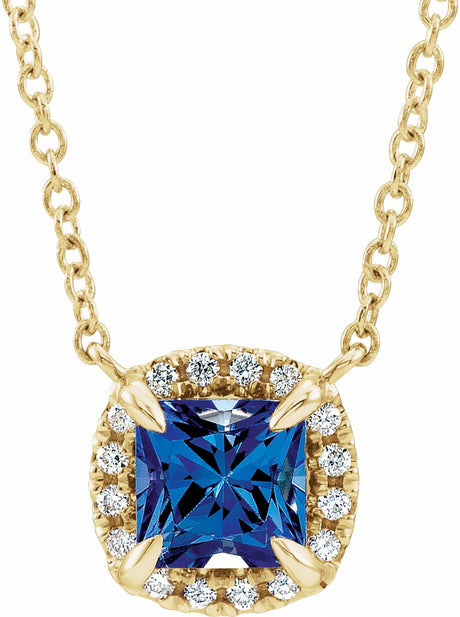 14K Yellow Gold Lab-Grown Blue Sapphire & .05 CTW Natural Diamond 18" Necklace 