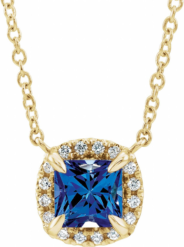 14K Yellow Gold Lab-Grown Blue Sapphire & .05 CTW Natural Diamond 18" Necklace 