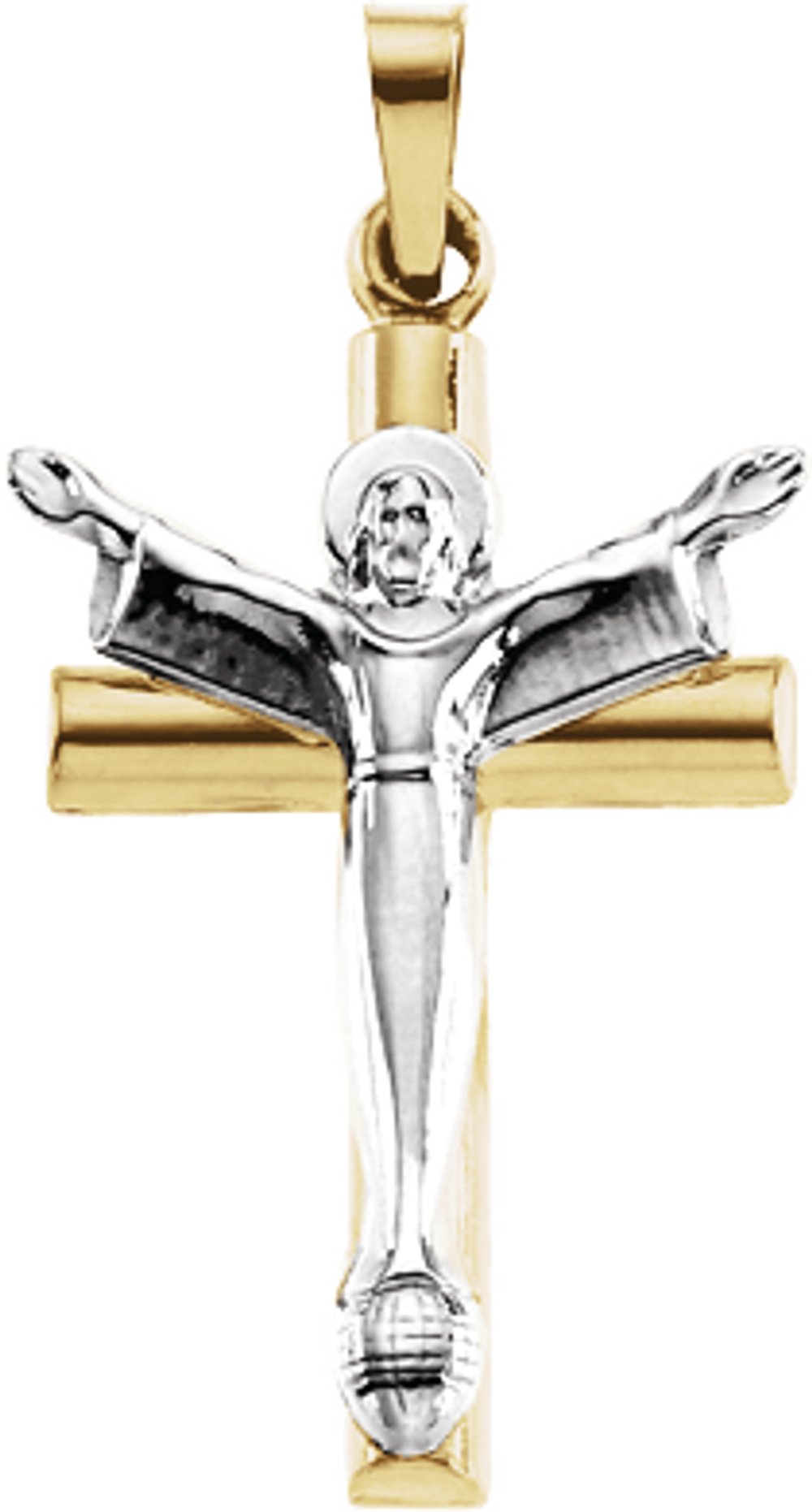 14K White/Yellow 24.75x17 mm Risen Christ Crucifix Pendant