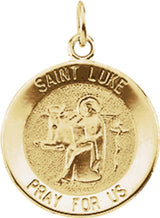 14K Yellow 15 mm Round St. Luke Medal