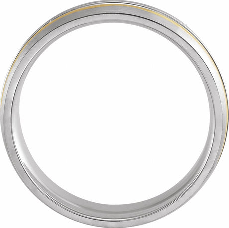 14K White/Yellow/White 6 mm Grooved Comfort-Fit Half Round Band