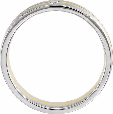 14K White & Yellow .07 CT Natural Diamond 6 mm Grooved Band Size 10