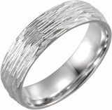 14K White 6 mm Tree Bark-Inspired Comfort-Fit Flat Band Size 10