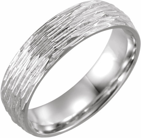 14K White Gold 6 mm Tree Bark-Inspired Comfort-Fit Flat Band Size 8
