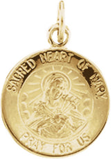 14K Yellow 12 mm Sacred Heart of Mary Medal