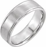 14K White 7 mm Grooved Comfort-Fit Flat Band Size 10.5