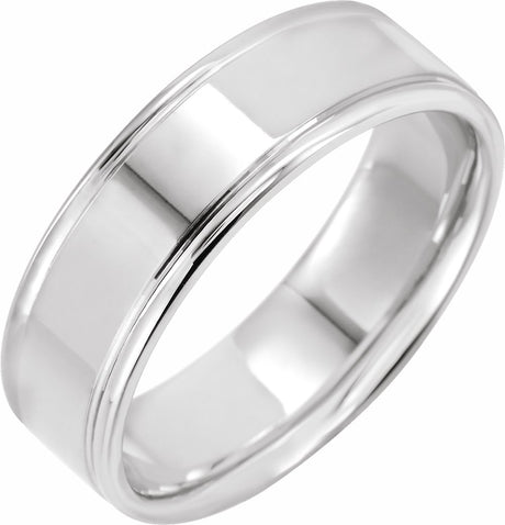 14K White Gold 7 mm Grooved Comfort-Fit Flat Band Size 10