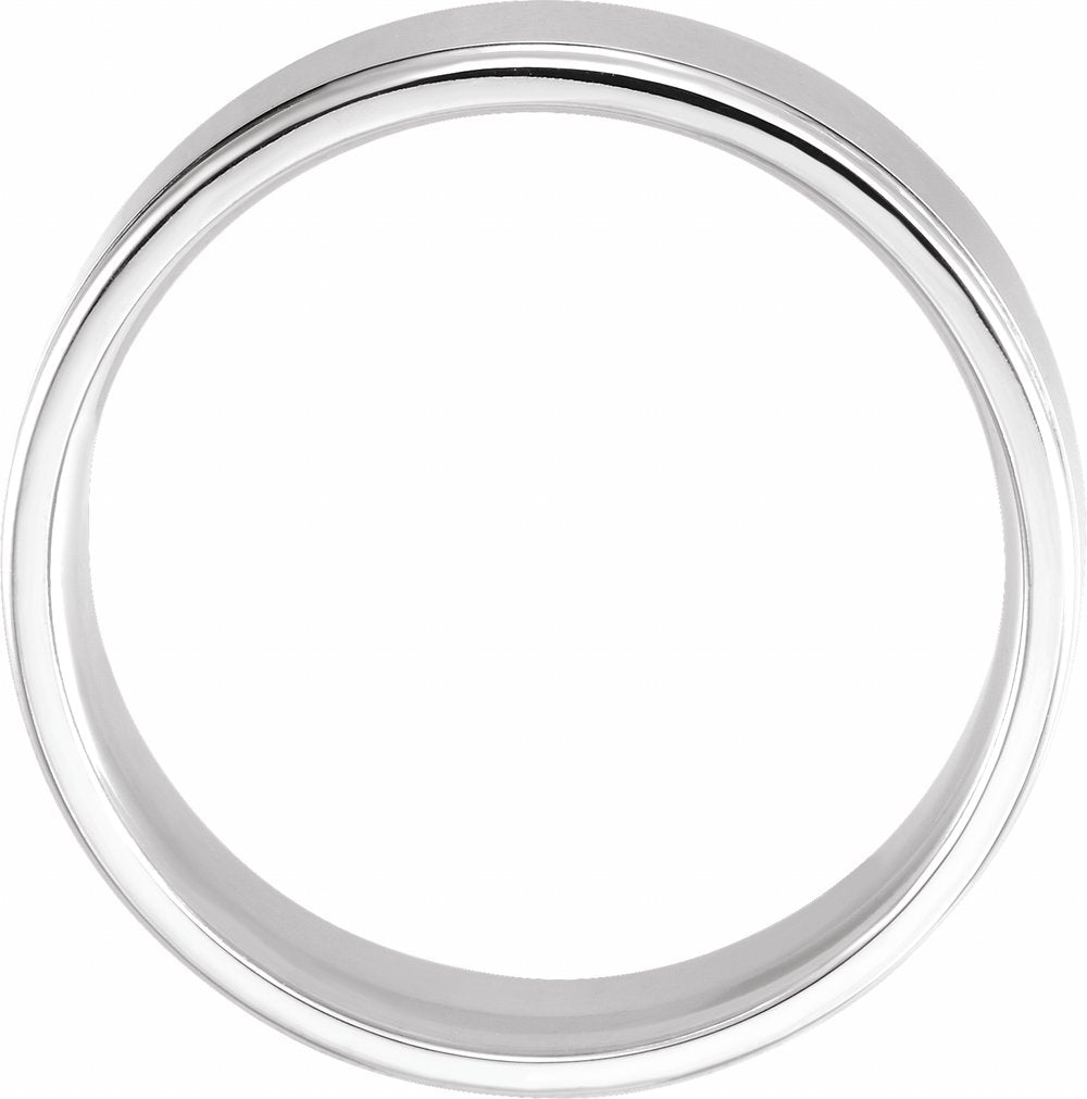 14K White 7 mm Grooved Comfort-Fit Flat Band