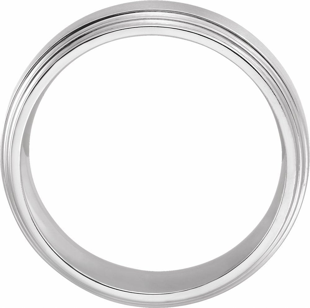 14K White Gold 7 mm Double Stepped-Edge Comfort-Fit Flat Band Size 8.5