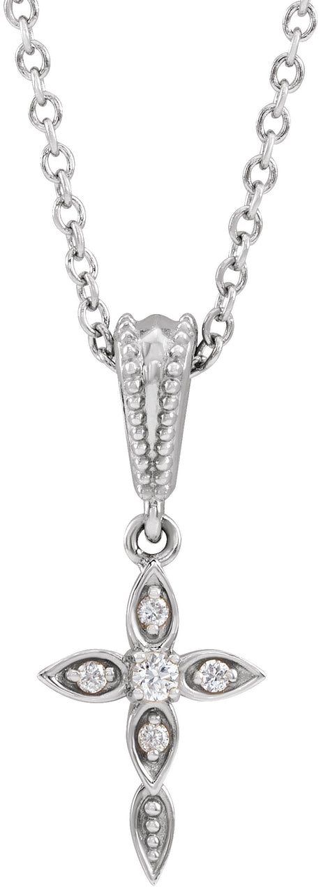 14K White Gold .03 CTW Natural Diamond Petite Vintage-Inspired 16-18" Cross Necklace