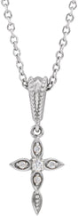 14K White Gold .03 CTW Natural Diamond Petite Vintage-Inspired 16-18" Cross Necklace