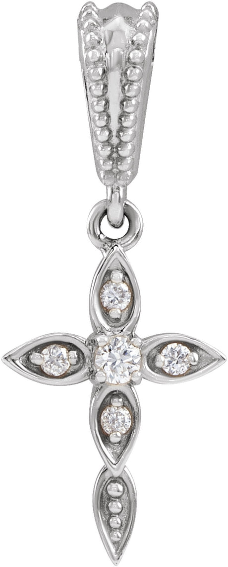 14K White .03 CTW Natural Diamond Petite Vintage-Inspired Cross Pendant
