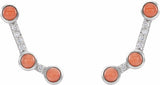 14K White Natural Pink Coral & .01 CTW Natural Diamond Ear Climbers