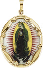 14K Yellow 13x10 mm Our Lady of Guadalupe Hand-Painted Porcelain Medal