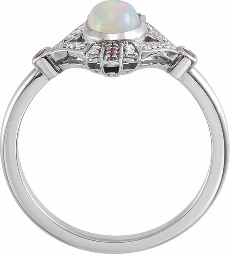 Sterling Silver Natural Ethiopian Opal, Natural Pink Sapphire & .06 CTW Natural Diamond Cabochon Ring