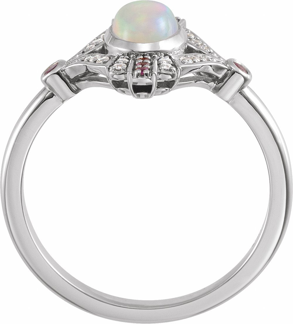 Sterling Silver Natural Ethiopian Opal, Natural Pink Sapphire & .06 CTW Natural Diamond Cabochon Ring