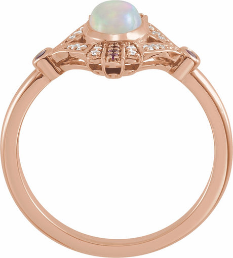 14K Rose Natural Ethiopian Opal, Natural Pink Sapphire & .06 CTW Natural Diamond Cabochon Ring